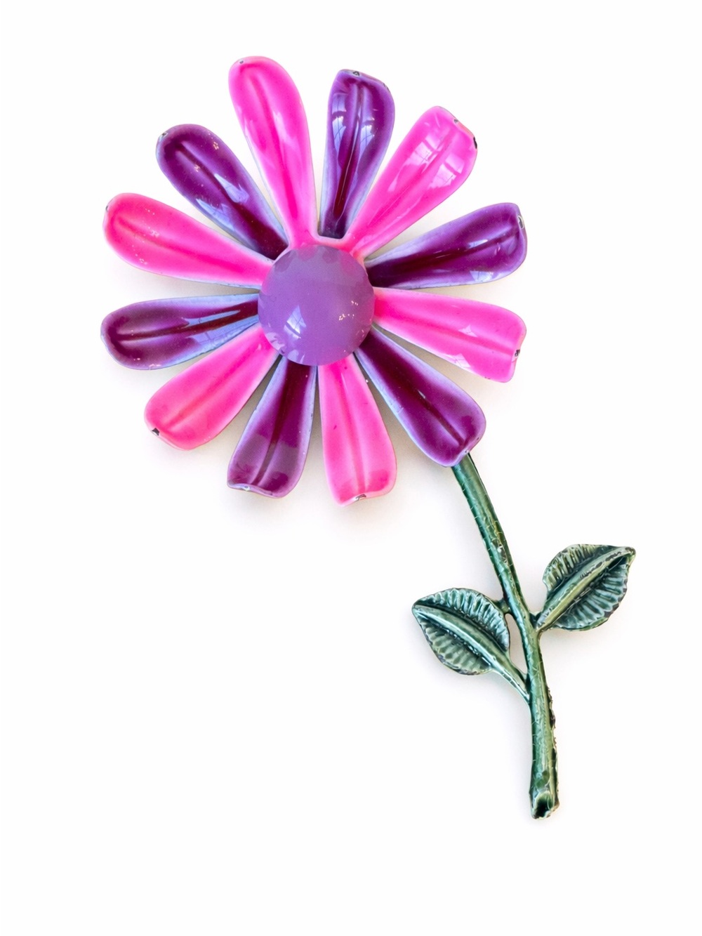Vintage Mod Floral Brooch Pink Purple Enamel Flower Pin Cottagecore Retro